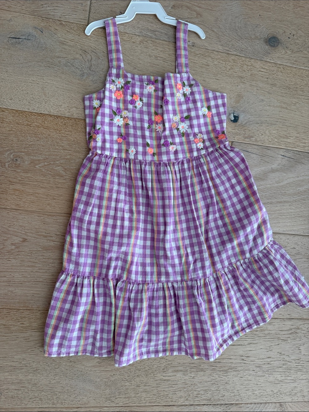 Cat & Jack Purple and White Gingham Floral Sundress size 8